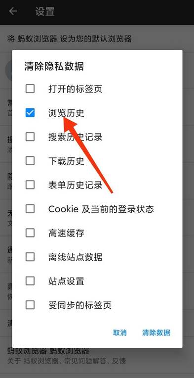 蚂蚁浏览器如何清除历史记录
